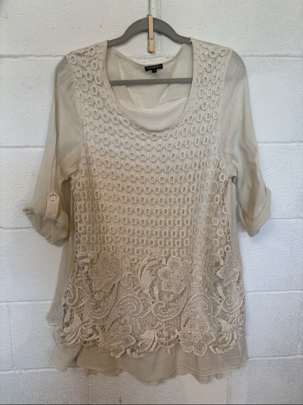 Hannah Cream Lace & Eyelet Overlay Tunic
